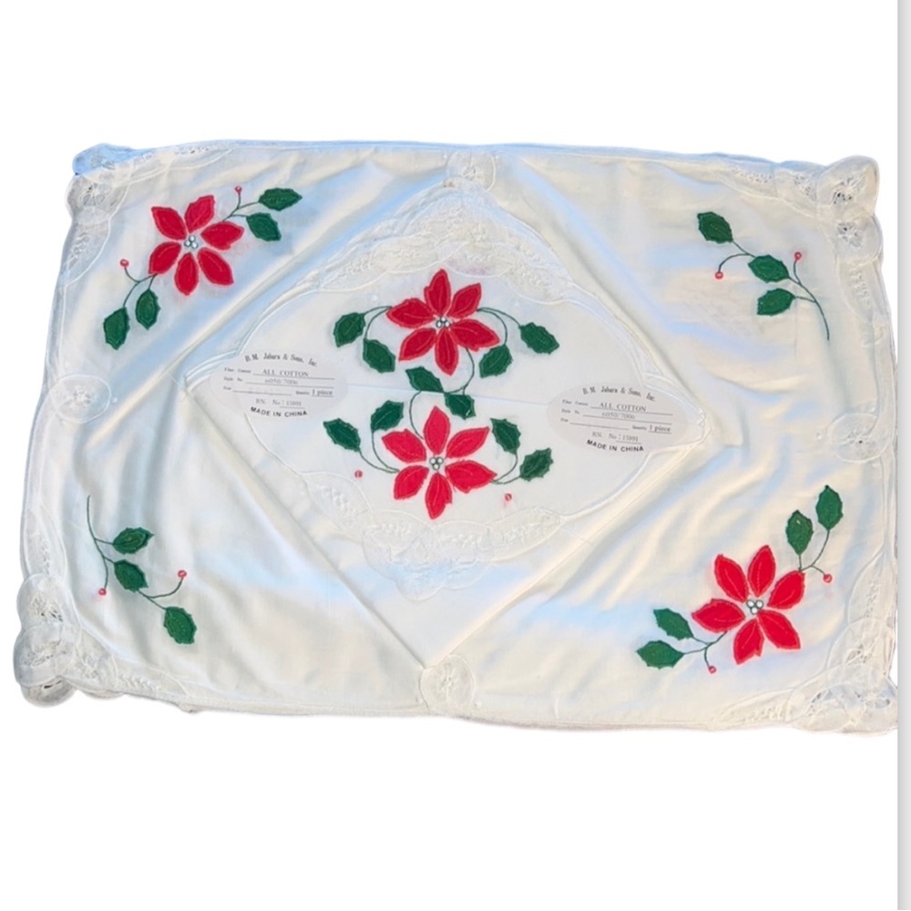 PLACEMAT & NAPKIN FOUR (4) PIECE SET POINSETTIA VINTAGE BATTENBURG LACE JABARA